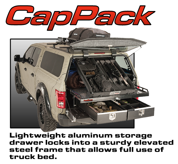 Loadmaster aluminum storage drawer with elevated steel Frame hauling hunting equipment